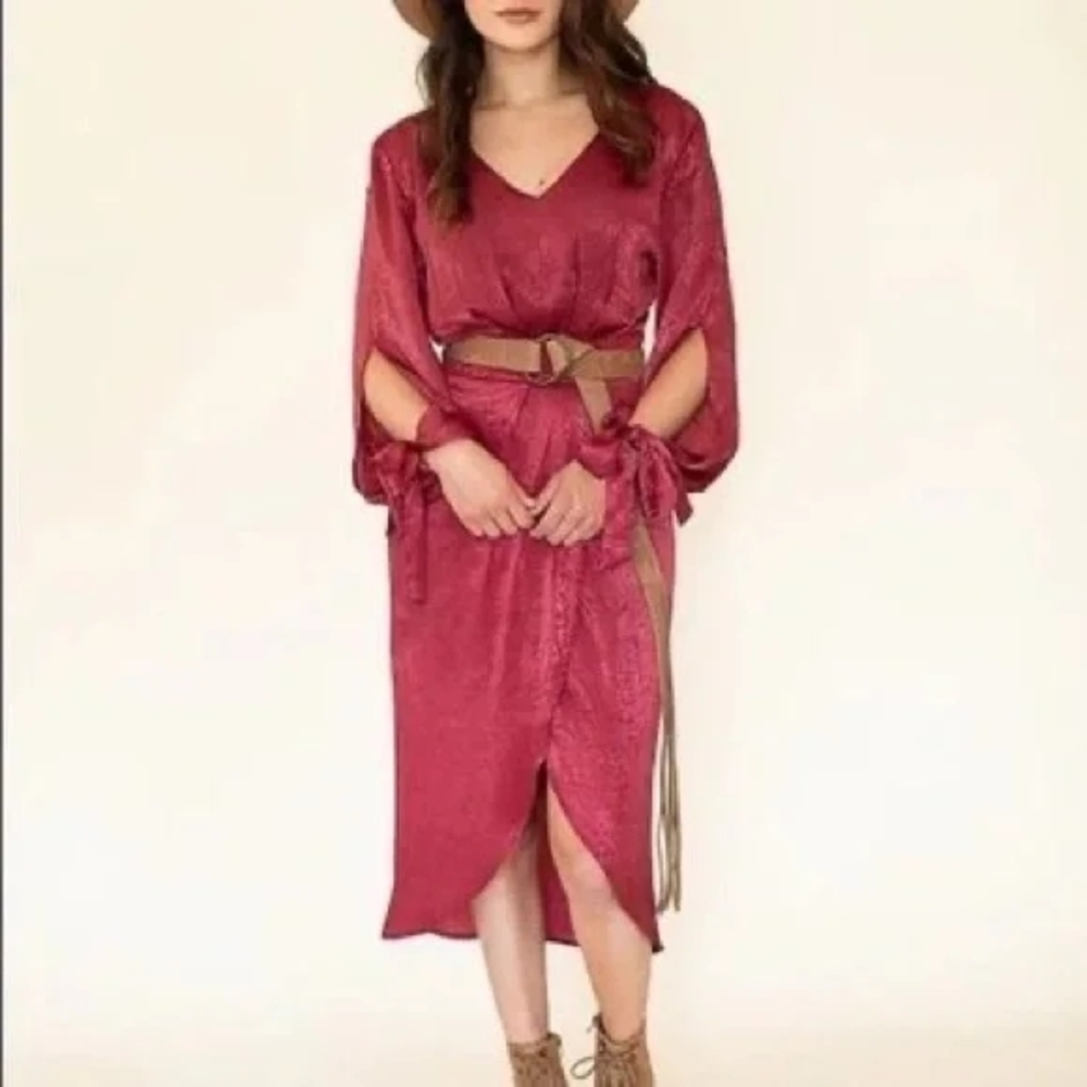 Elegant Red Midi Dress with Belt